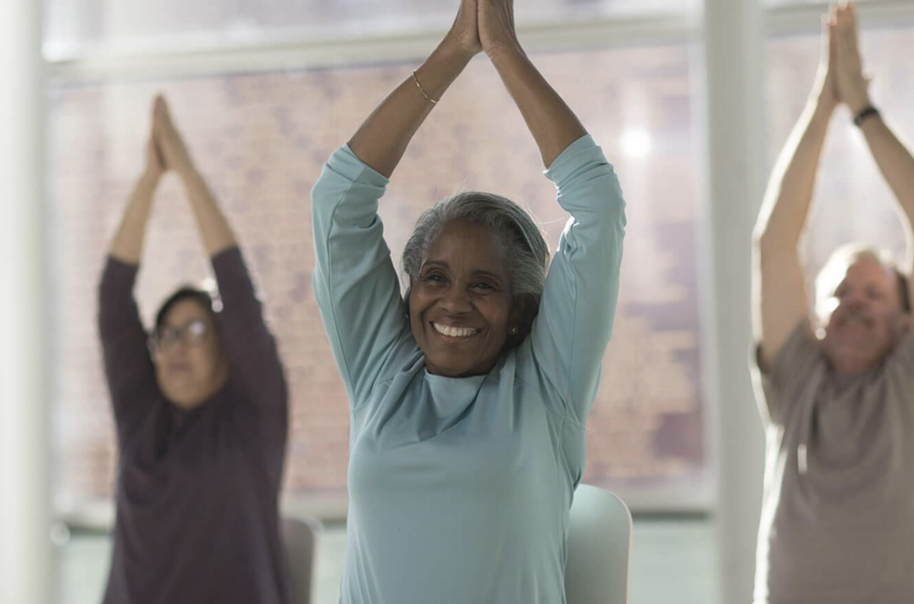 Women practicing mindful movement outdoors